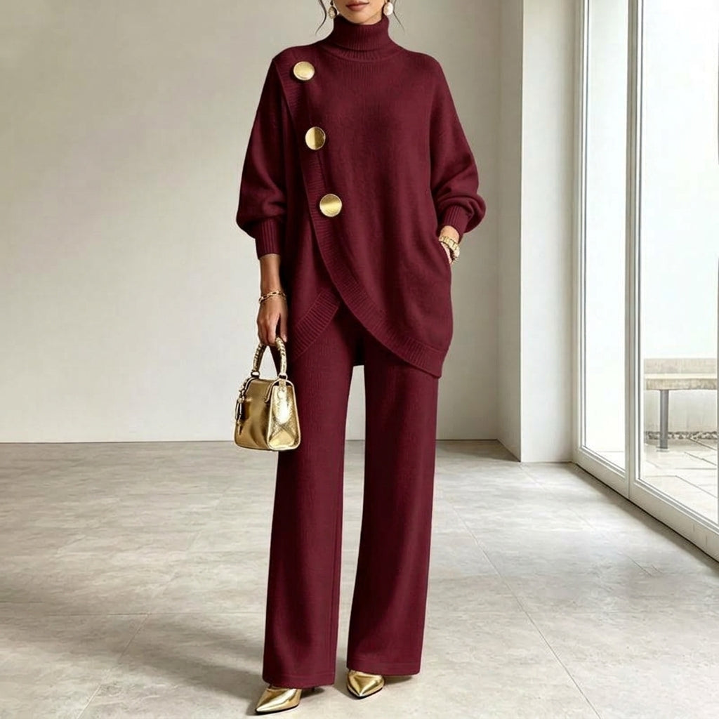 Noa | Knit Co-ord Set: Polo Neck Jumper & Wide-Leg Trousers