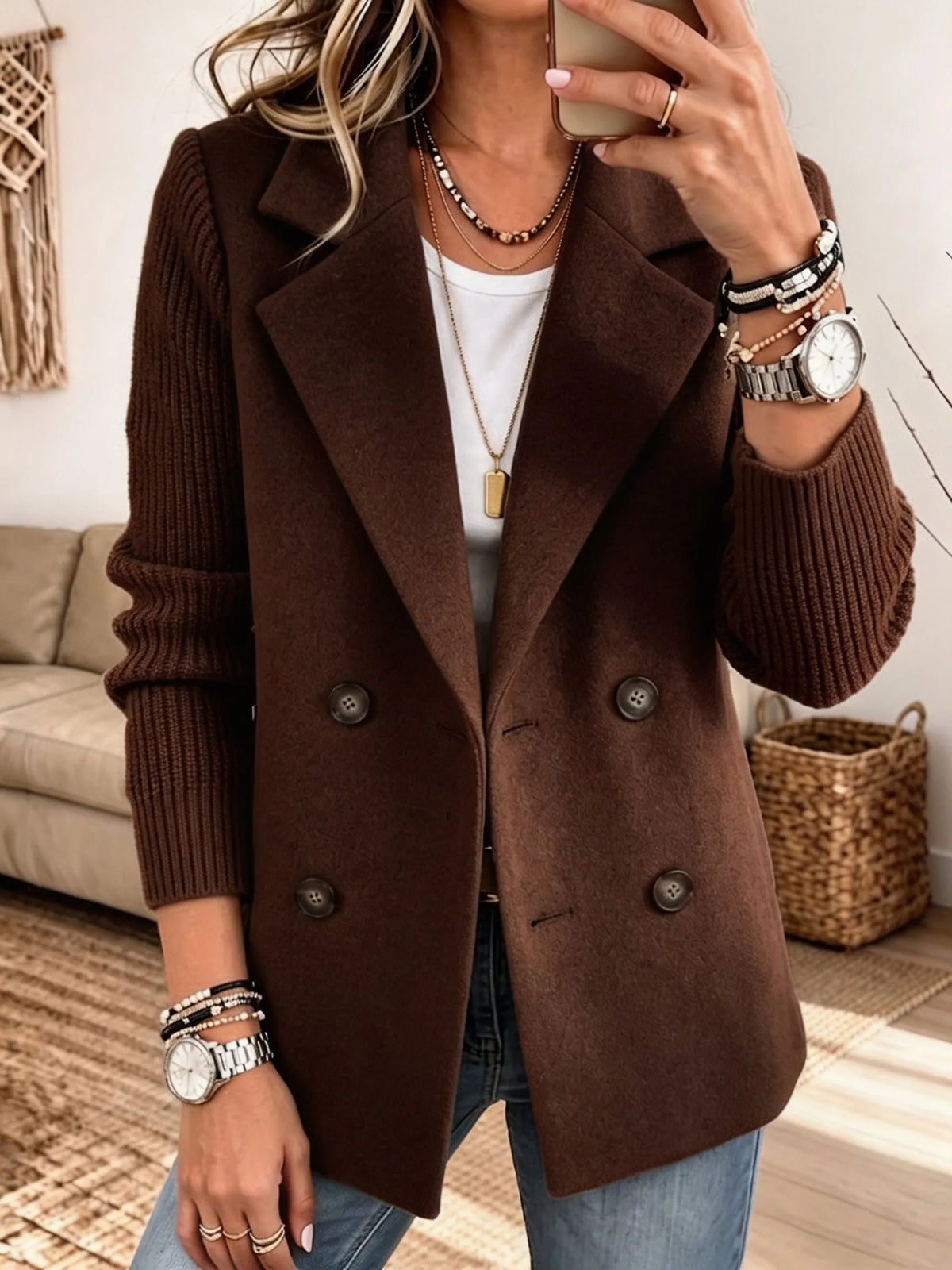 Carla | Elegant Blazer with Knit Sleeves