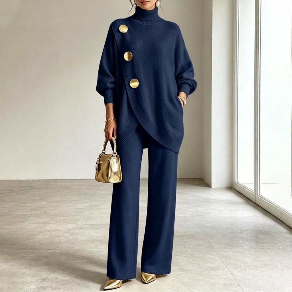 Noa | Knit Co-ord Set: Polo Neck Jumper & Wide-Leg Trousers