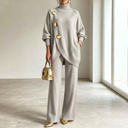 Noa | Knit Co-ord Set: Polo Neck Jumper & Wide-Leg Trousers