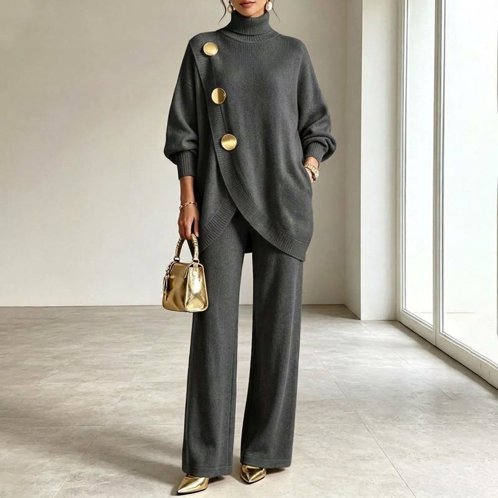 Noa | Knit Co-ord Set: Polo Neck Jumper & Wide-Leg Trousers