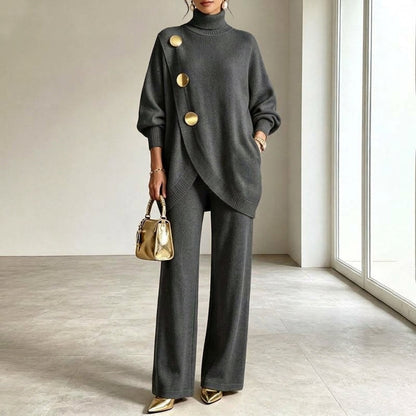Noa | Knit Co-ord Set: Polo Neck Jumper & Wide-Leg Trousers
