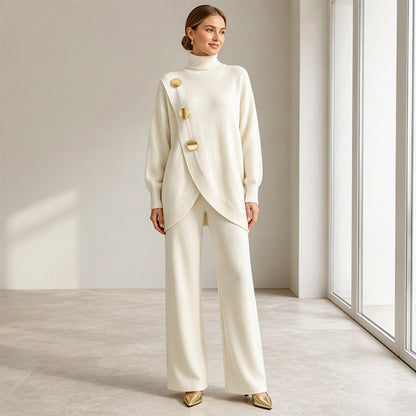 Noa | Knit Co-ord Set: Polo Neck Jumper & Wide-Leg Trousers