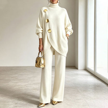 Noa | Knit Co-ord Set: Polo Neck Jumper & Wide-Leg Trousers