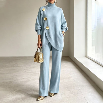 Noa | Knit Co-ord Set: Polo Neck Jumper & Wide-Leg Trousers