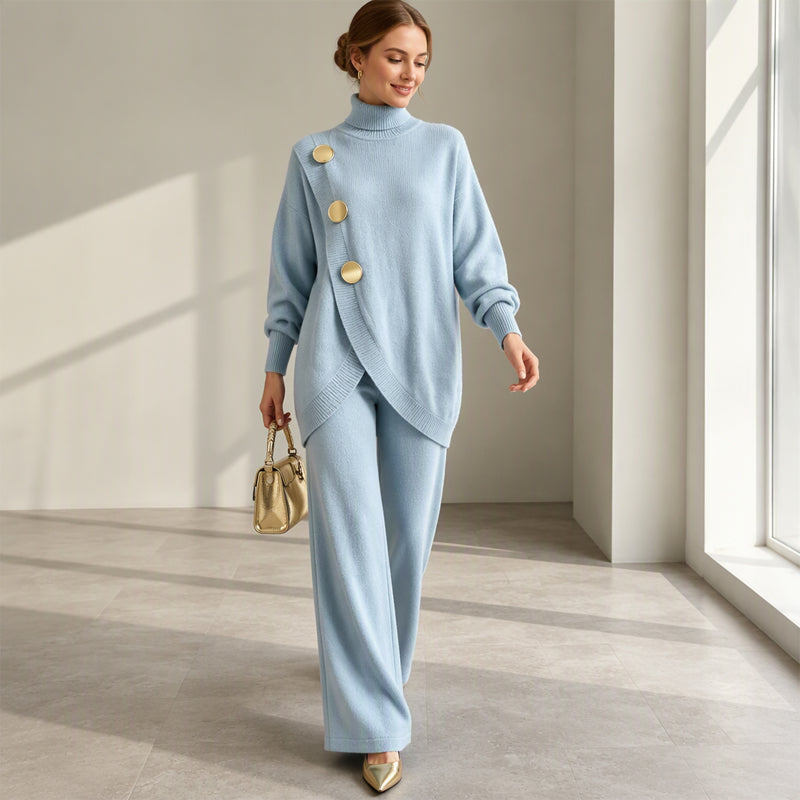 Noa | Knit Co-ord Set: Polo Neck Jumper & Wide-Leg Trousers